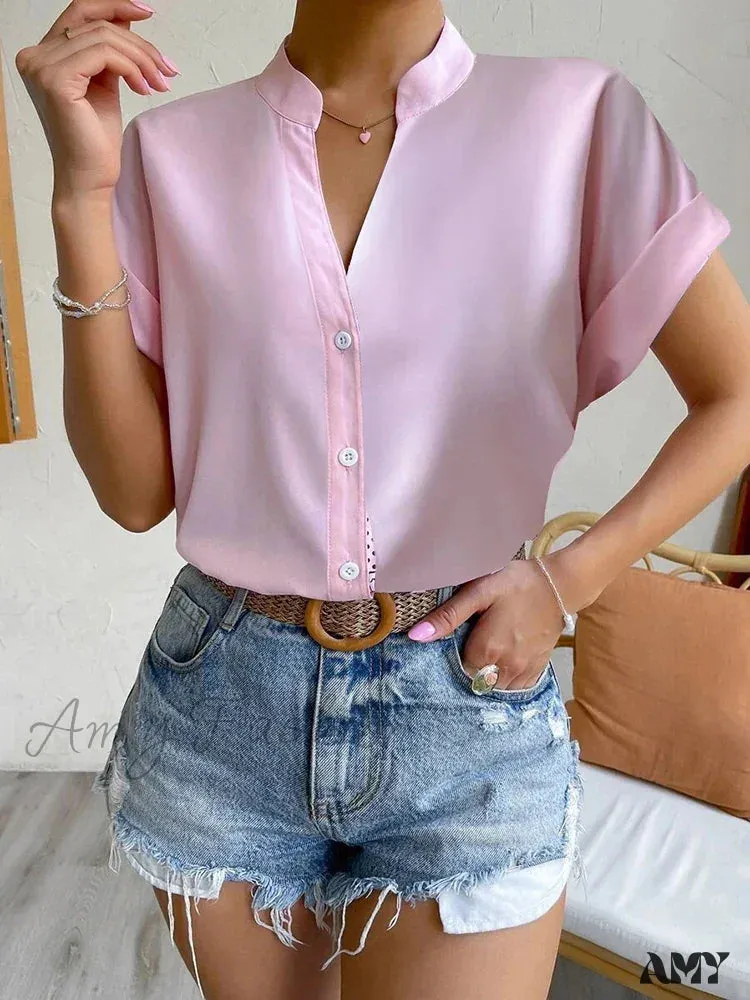 Casual Solid Office Lady Short Sleeve Slim White Blouse