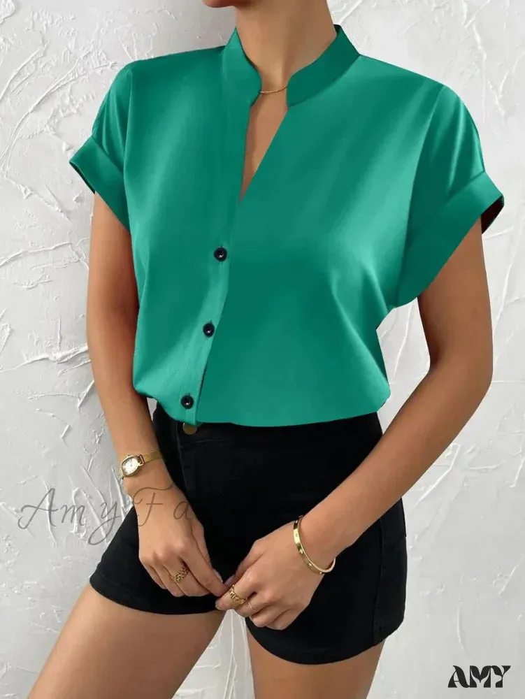 Casual Solid Office Lady Short Sleeve Slim White Blouse