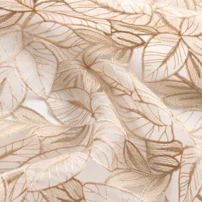 Champagne Embroidered Leaf Tulle Fabric