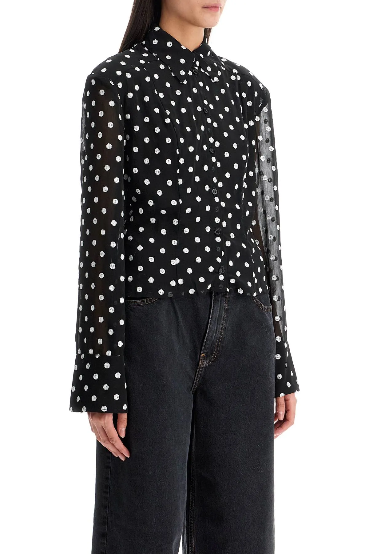 chiffon blouse with sequins 113256000 1000 BLACK COMB.