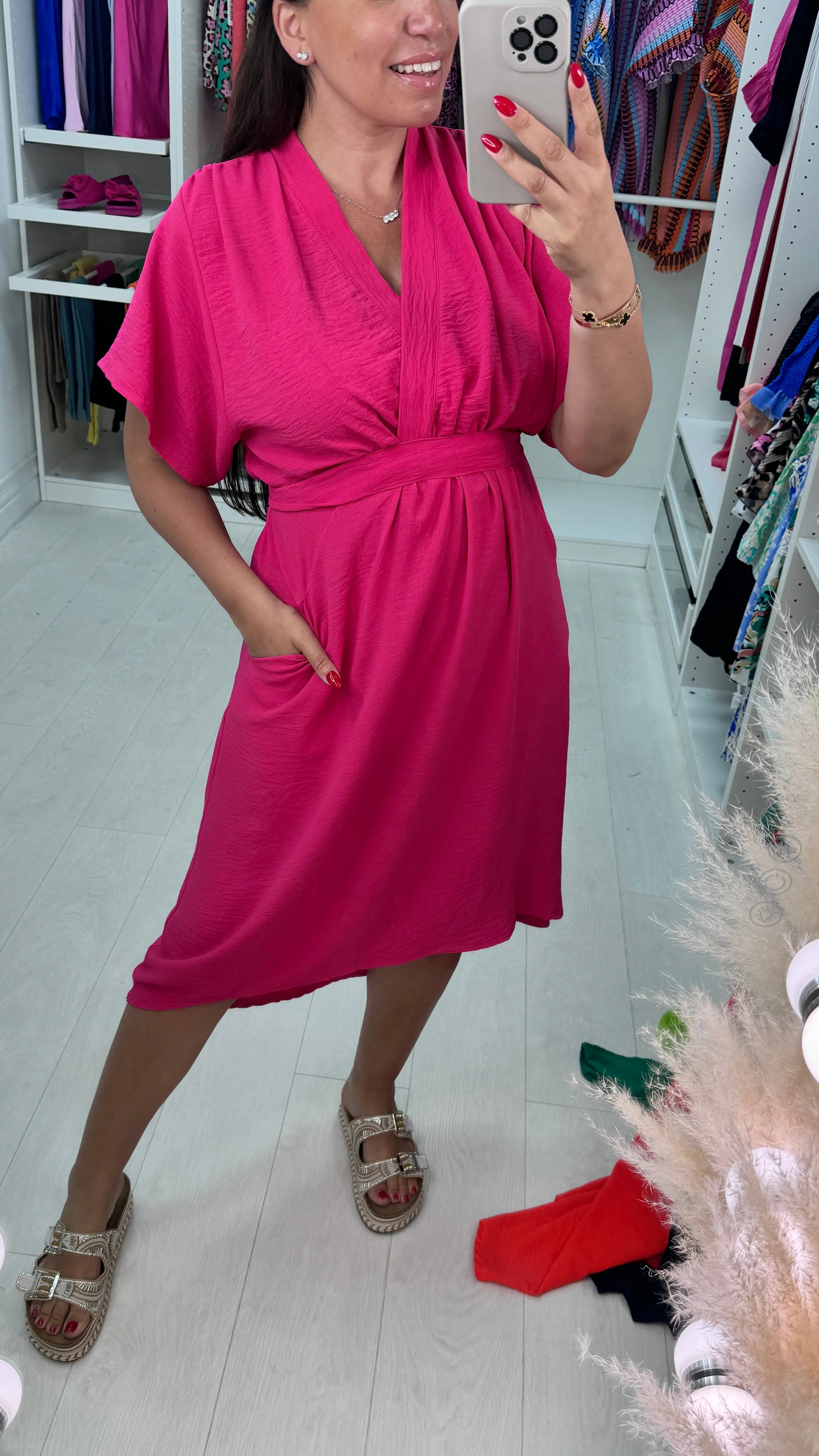 Clarissa Wrap Effect Pocket Shift Dress