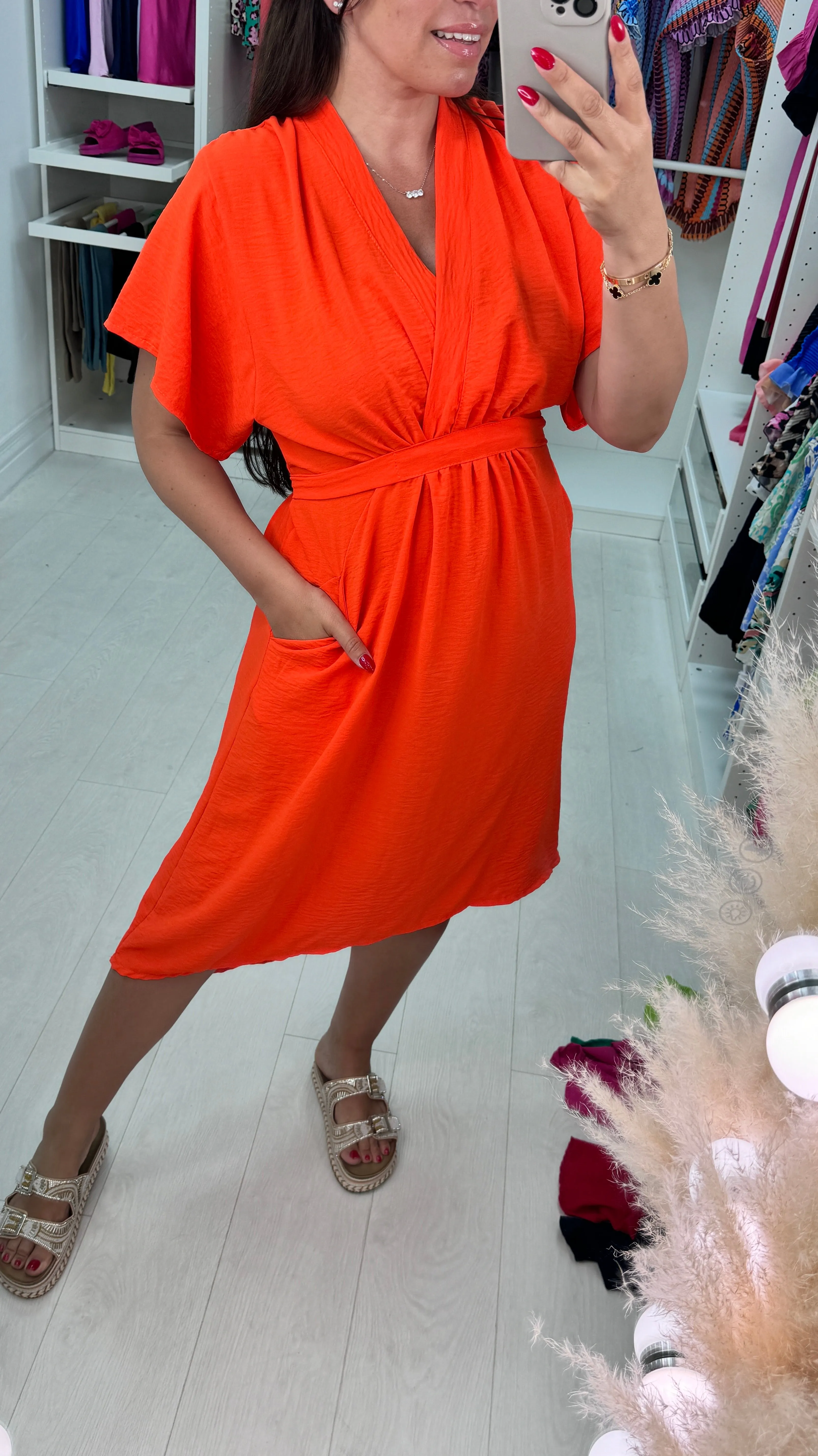 Clarissa Wrap Effect Pocket Shift Dress