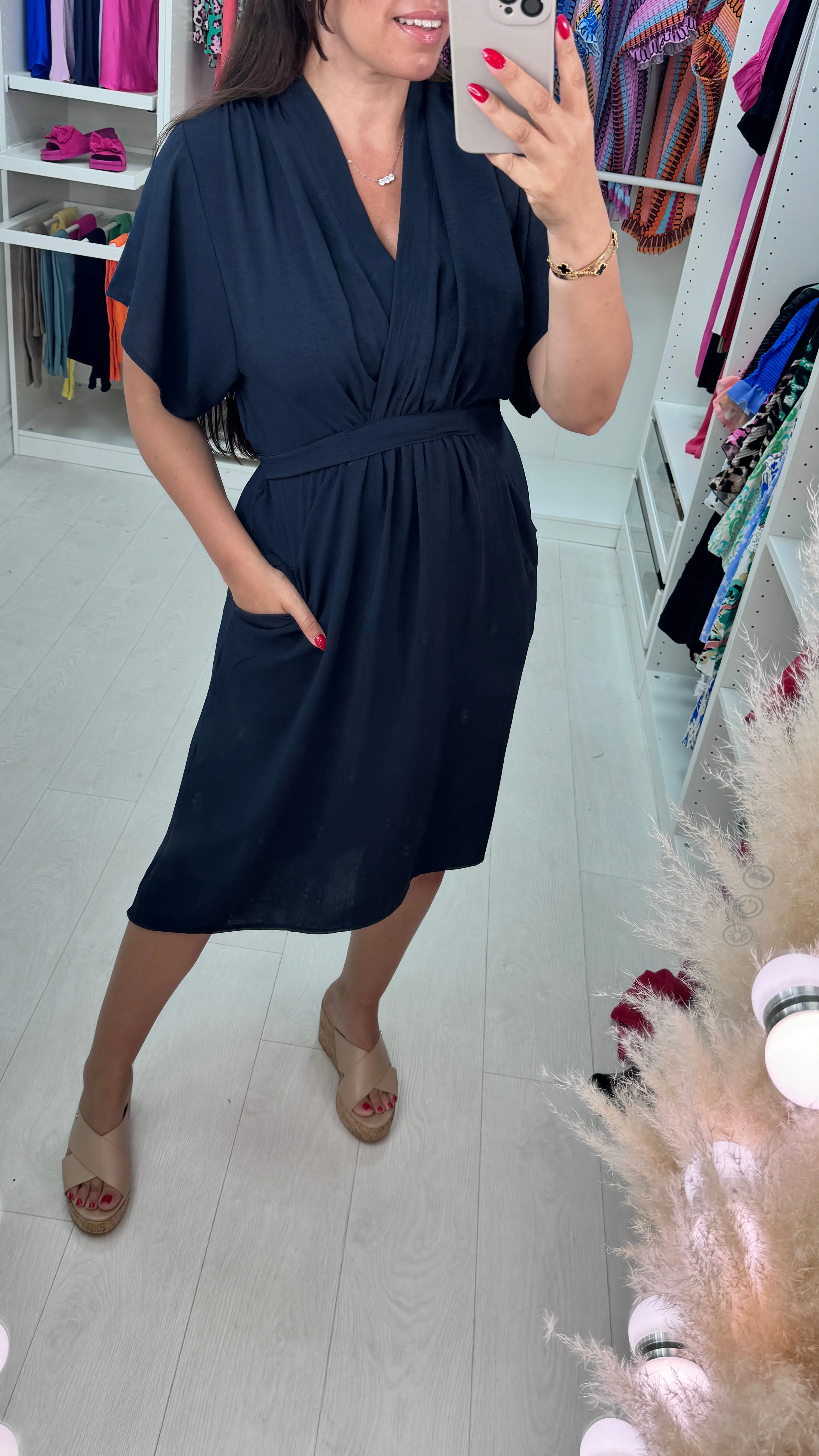 Clarissa Wrap Effect Pocket Shift Dress