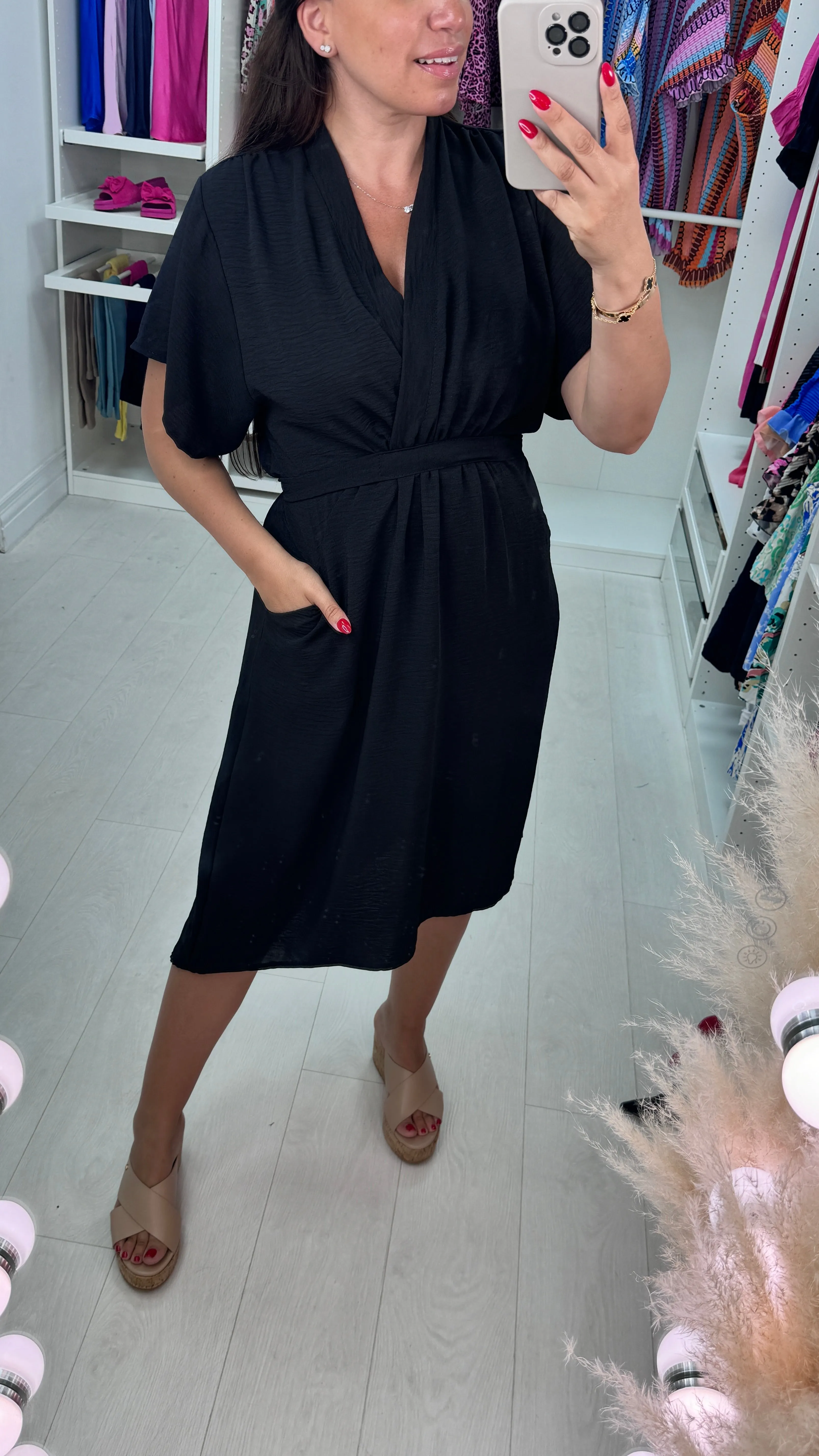 Clarissa Wrap Effect Pocket Shift Dress