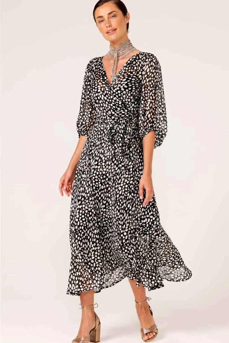 Cloudland Wrap Dress in Black White Spot