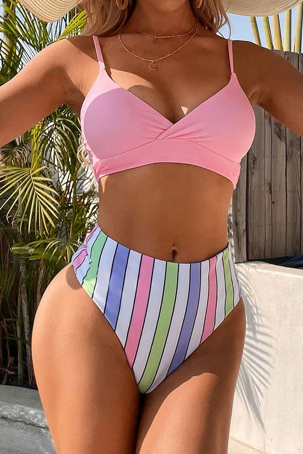 Colorful Striped High Waisted Bikini