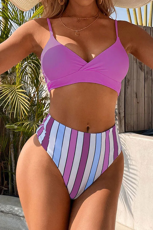 Colorful Striped High Waisted Bikini
