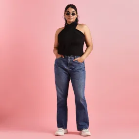 Crisscross Rib Plus Size Halter Neck Top