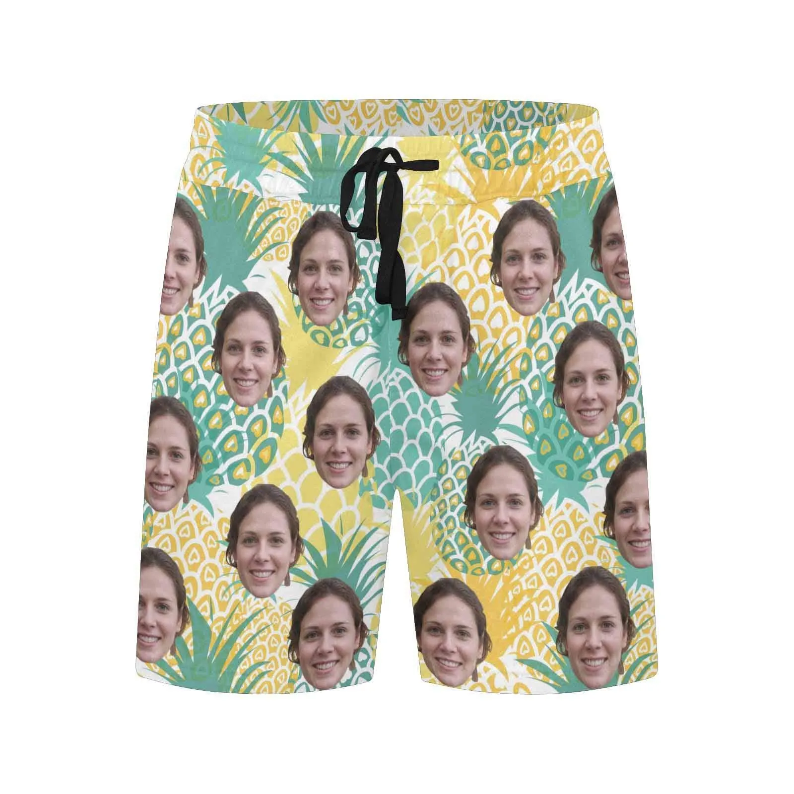 Custom Face Drawstring Swim Trunks Personalized Face Pineapple Men's Quick Dry Swim Shorts