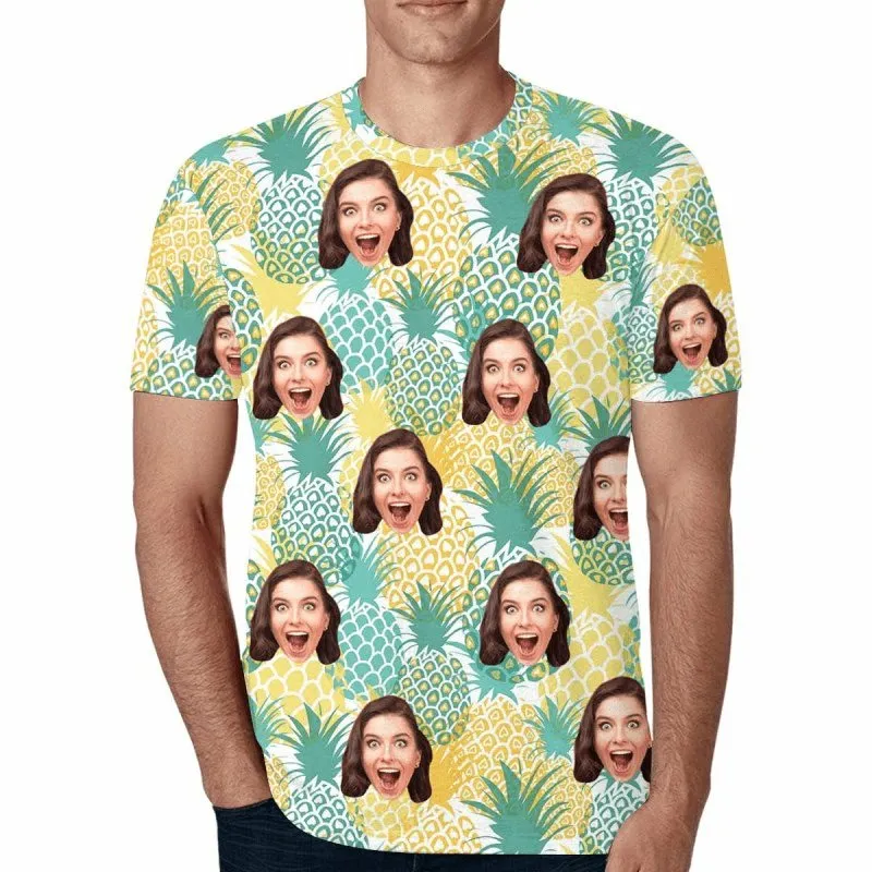 Custom Face Drawstring Swim Trunks Personalized Face Pineapple Men's Quick Dry Swim Shorts