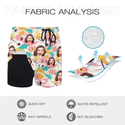 Custom Face Flowers Fruit Men's Quick Dry 2 in 1 Surfing & Beach Shorts Male Gym Fitness Shorts