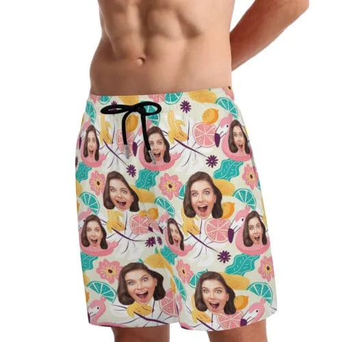 Custom Face Flowers Fruit Men's Quick Dry 2 in 1 Surfing & Beach Shorts Male Gym Fitness Shorts