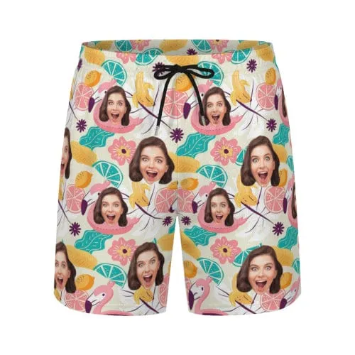 Custom Face Flowers Fruit Men's Quick Dry 2 in 1 Surfing & Beach Shorts Male Gym Fitness Shorts