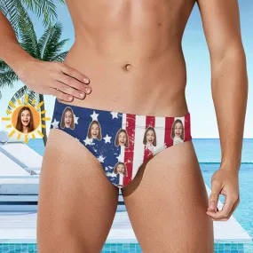 Custom Face Men's Swimming Trunks Personalised American Flag Pattern Triangle Swim Briefs