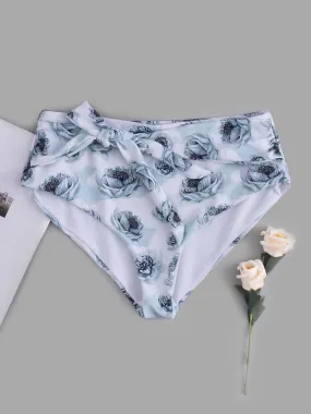 Custom Floral Print Tie-Up High Waist 2 Piece Bikinis