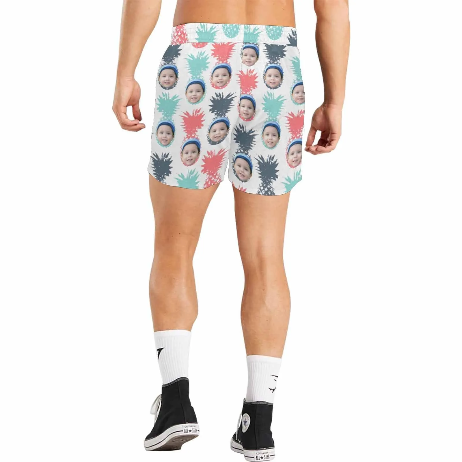Customized Swim Trunks with Face Personalized Colorful Pineapple Men's Quick Dry Swim Shorts for Holiday