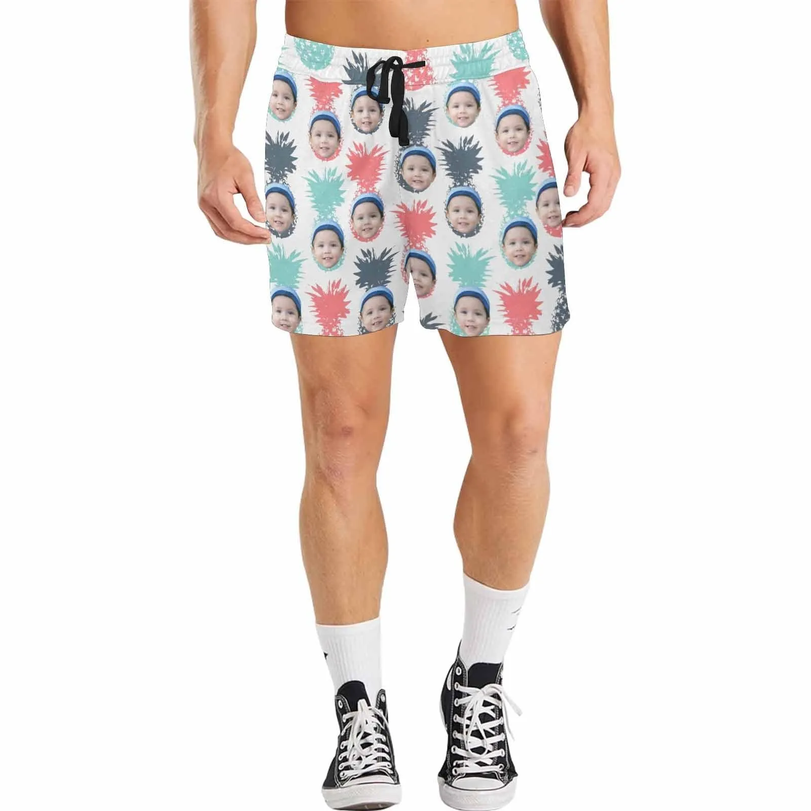 Customized Swim Trunks with Face Personalized Colorful Pineapple Men's Quick Dry Swim Shorts for Holiday