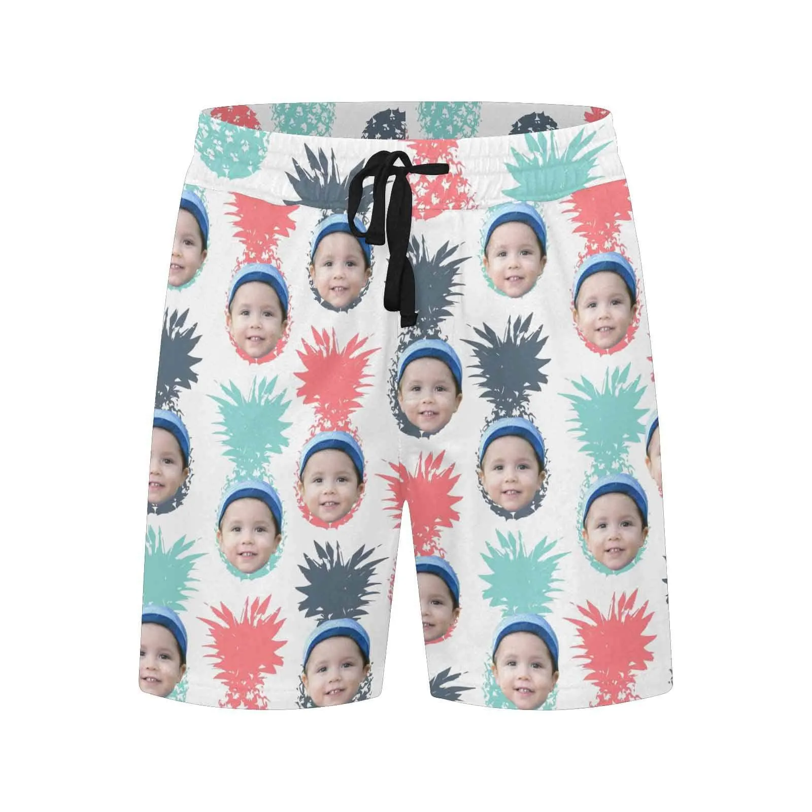 Customized Swim Trunks with Face Personalized Colorful Pineapple Men's Quick Dry Swim Shorts for Holiday