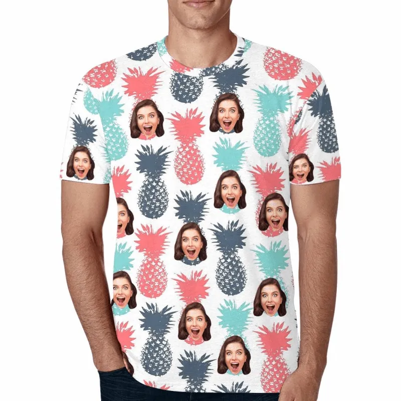 Customized Swim Trunks with Face Personalized Colorful Pineapple Men's Quick Dry Swim Shorts for Holiday