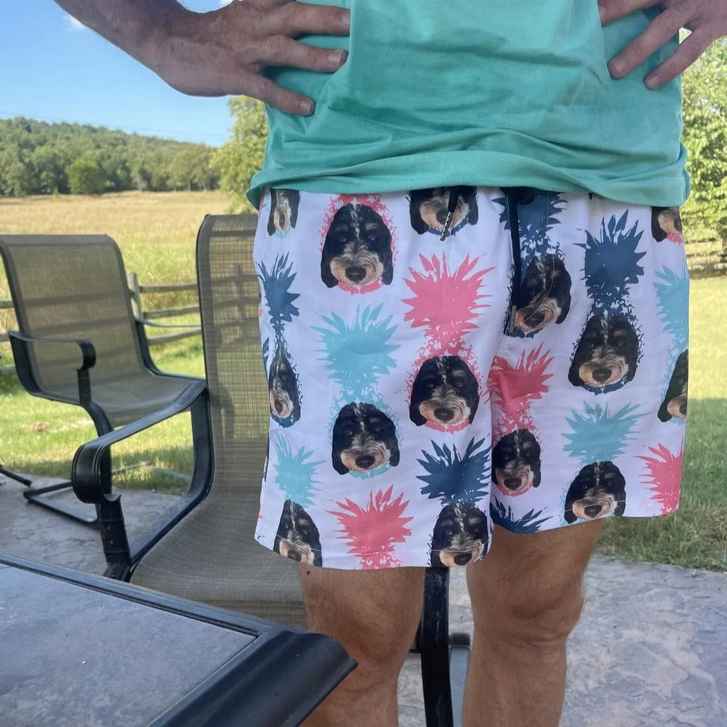 Customized Swim Trunks with Face Personalized Colorful Pineapple Men's Quick Dry Swim Shorts for Holiday