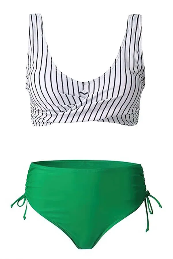 Cute Yonug Girls Teenage High Waisted Striped Bikini