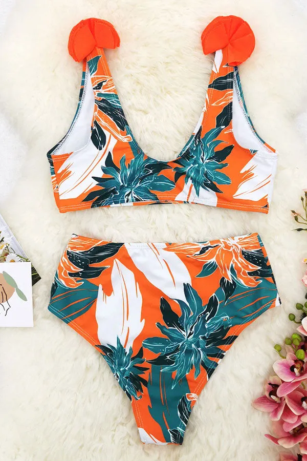 Dahlia Print Tropical High Waisted Bikini