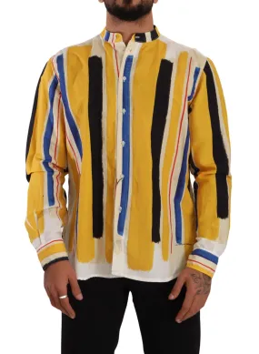Dolce & Gabbana Yellow Striped Henley Linen Cotton Shirt