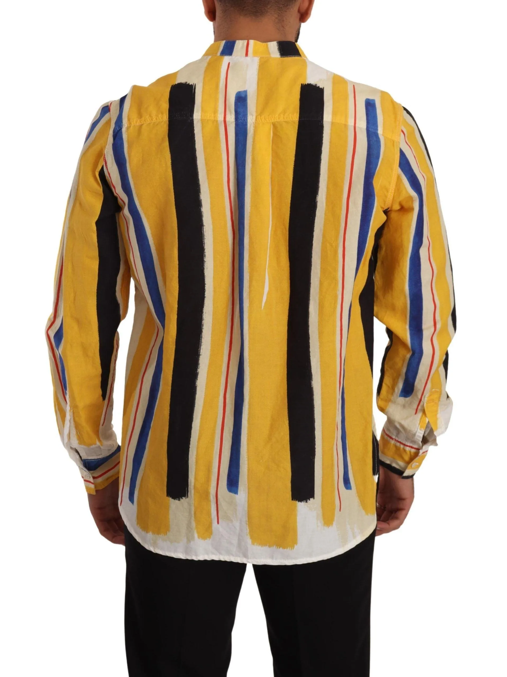 Dolce & Gabbana Yellow Striped Henley Linen Cotton Shirt