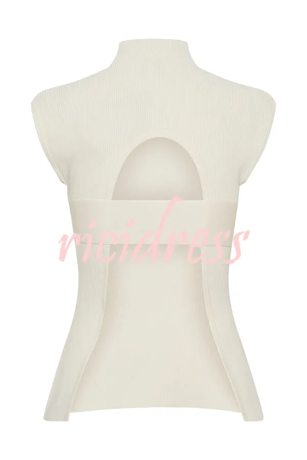 Effortless Chic Ribbed Knit High Neck Open Back Stretch Top