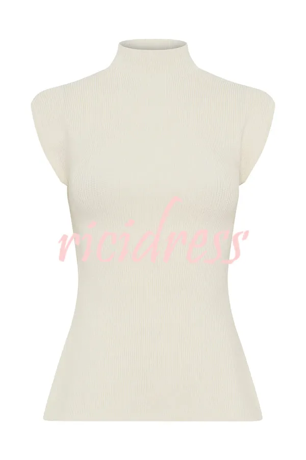 Effortless Chic Ribbed Knit High Neck Open Back Stretch Top