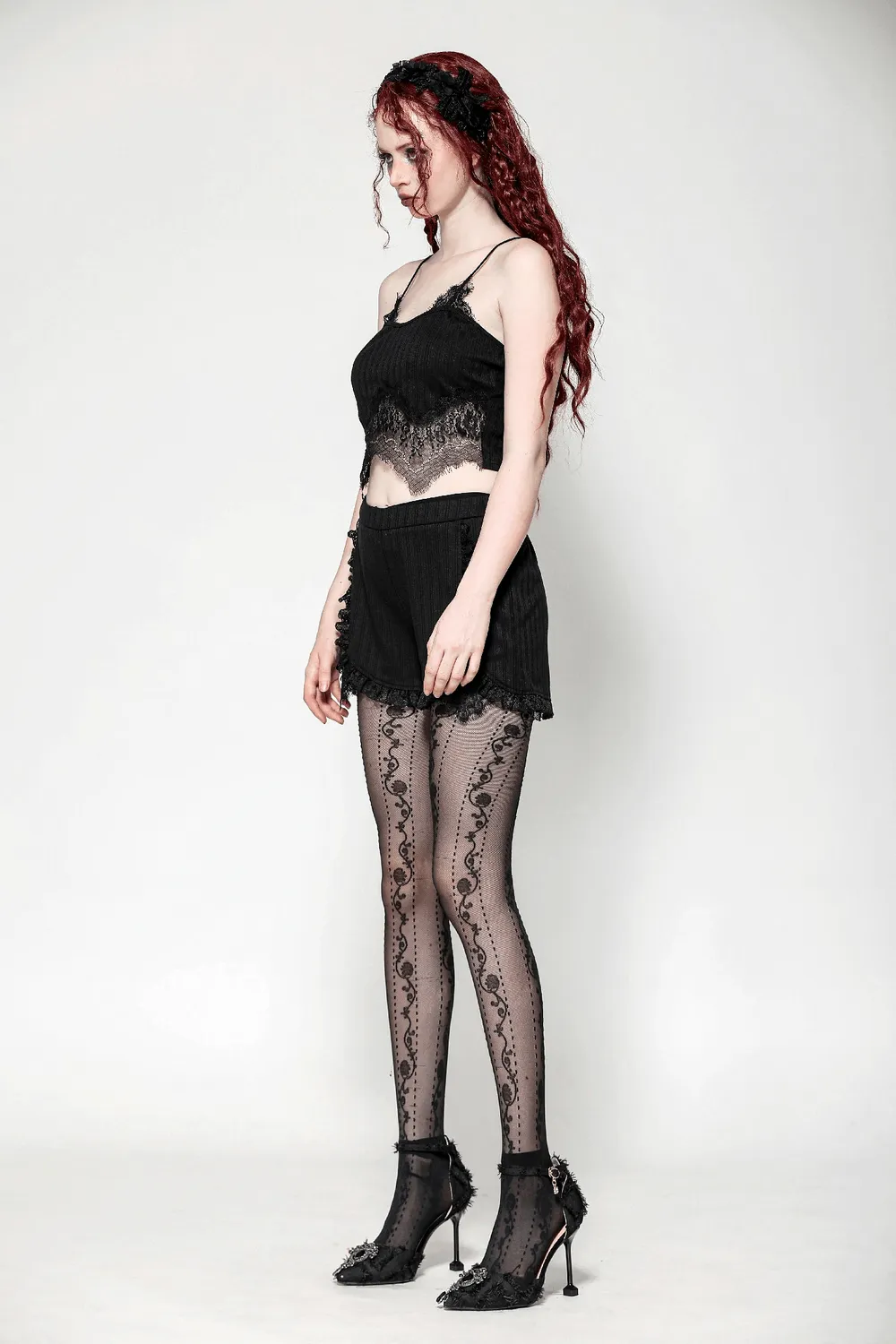 Elegant Black Lace Trimmed Ribbed Camisole Top