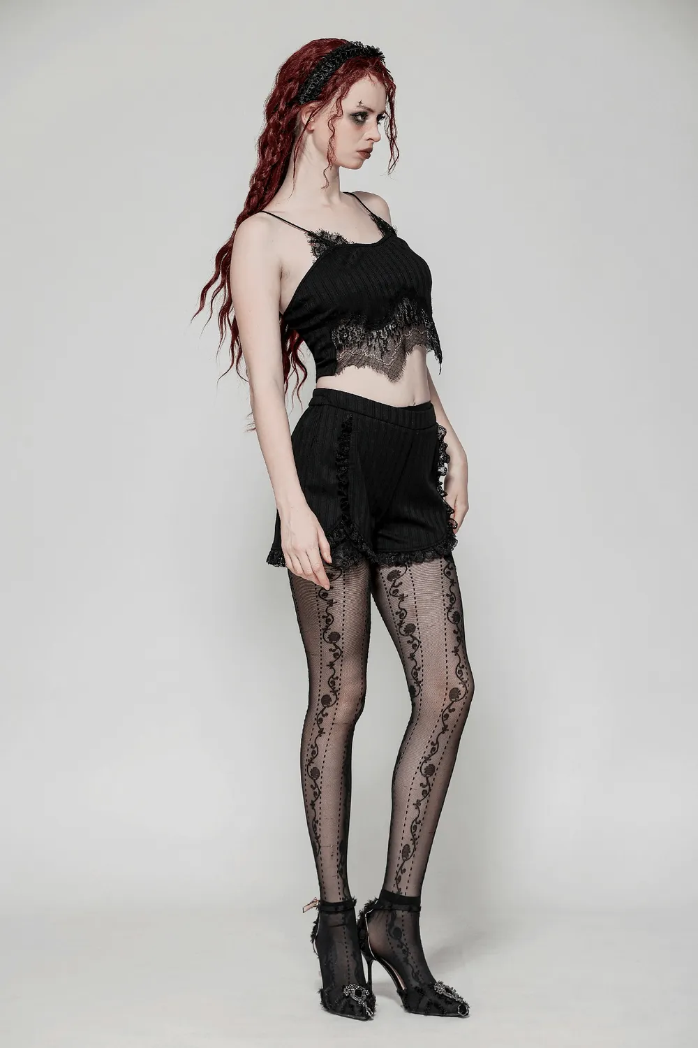 Elegant Black Lace Trimmed Ribbed Camisole Top