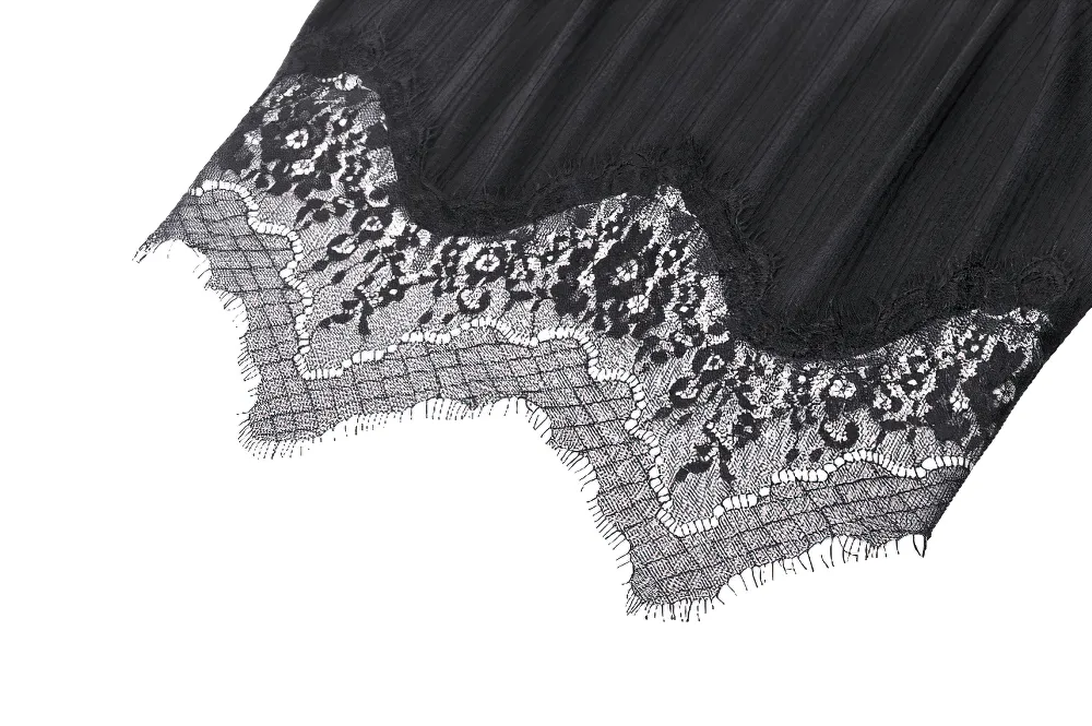 Elegant Black Lace Trimmed Ribbed Camisole Top
