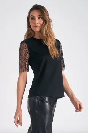 ELN Mesh Sleeve Tee-Black