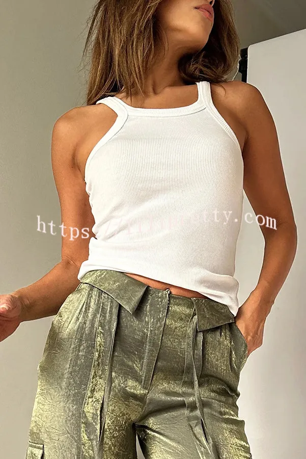 Essential Item Ribbed Crew Neck Stretch Tank