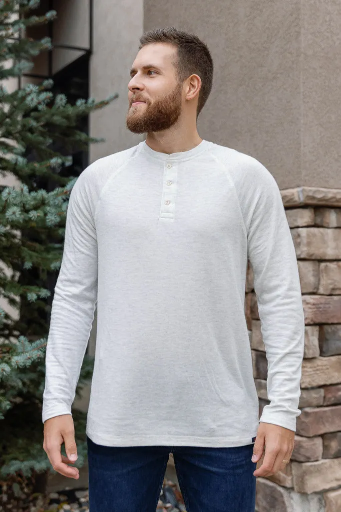 Faherty Cloud Long Sleeve Henley, Ivory Heather