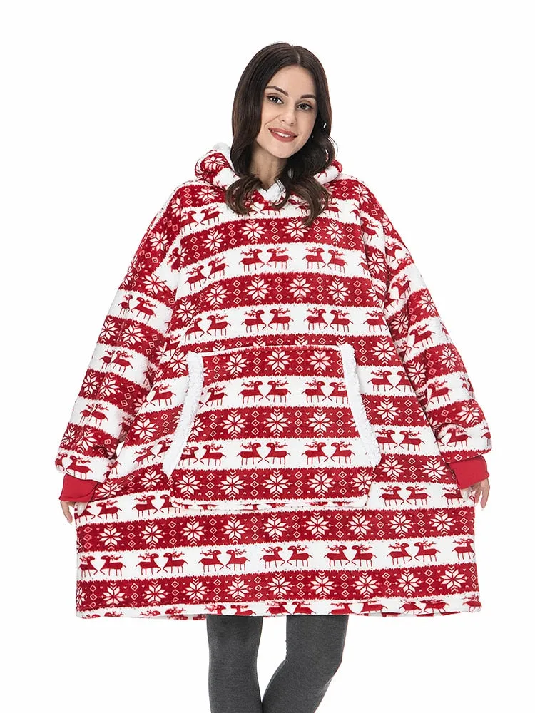 Fleece Giant Hoodie/TV Blanket With Sleeves