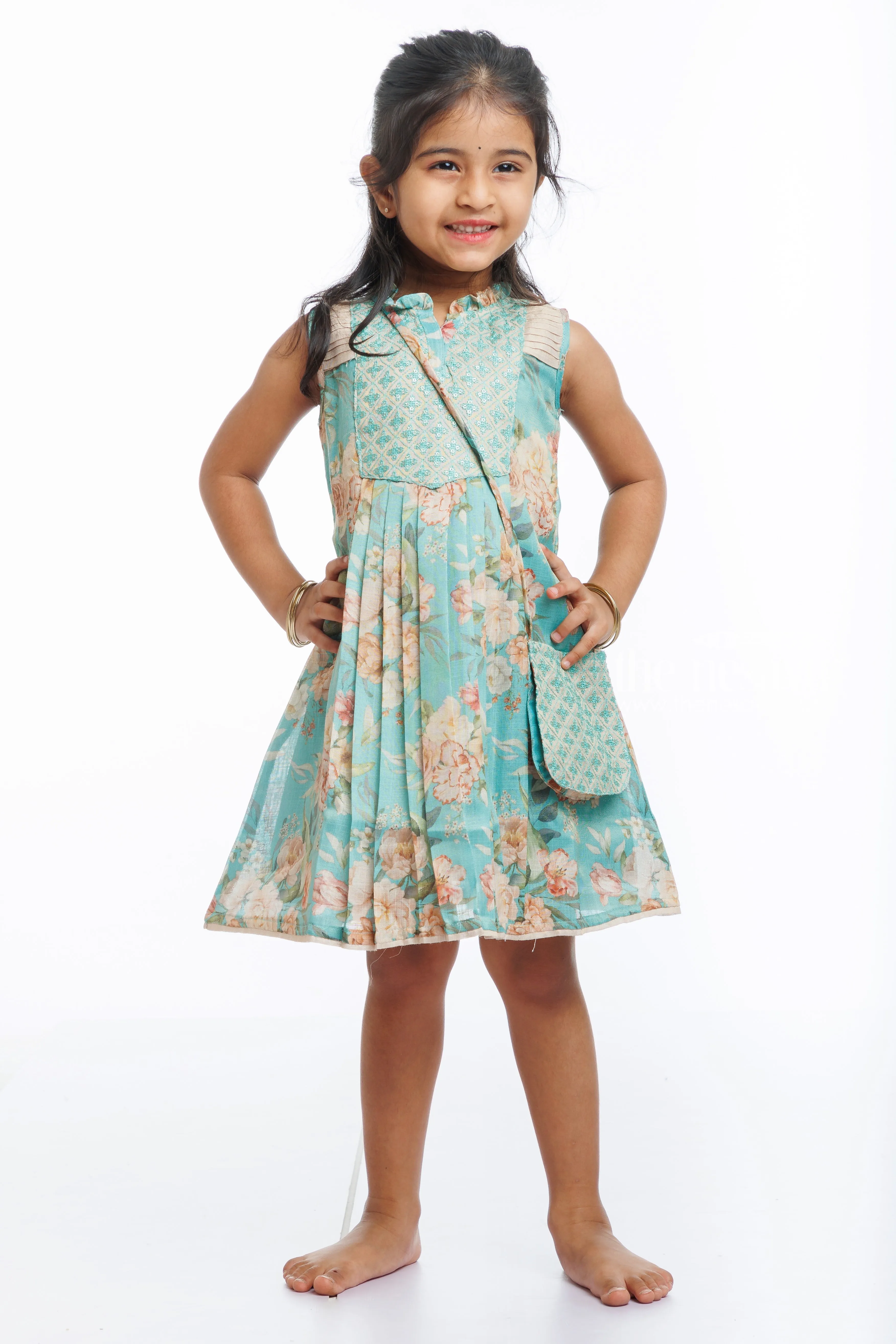 Floral Whimsy: Girls Designer Cotton Frock with Pastel Panache