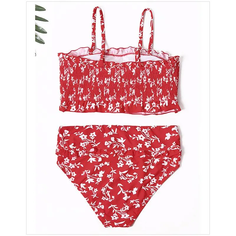 Flowers Printed High Waisted Triangle Two Piece Swimsuits