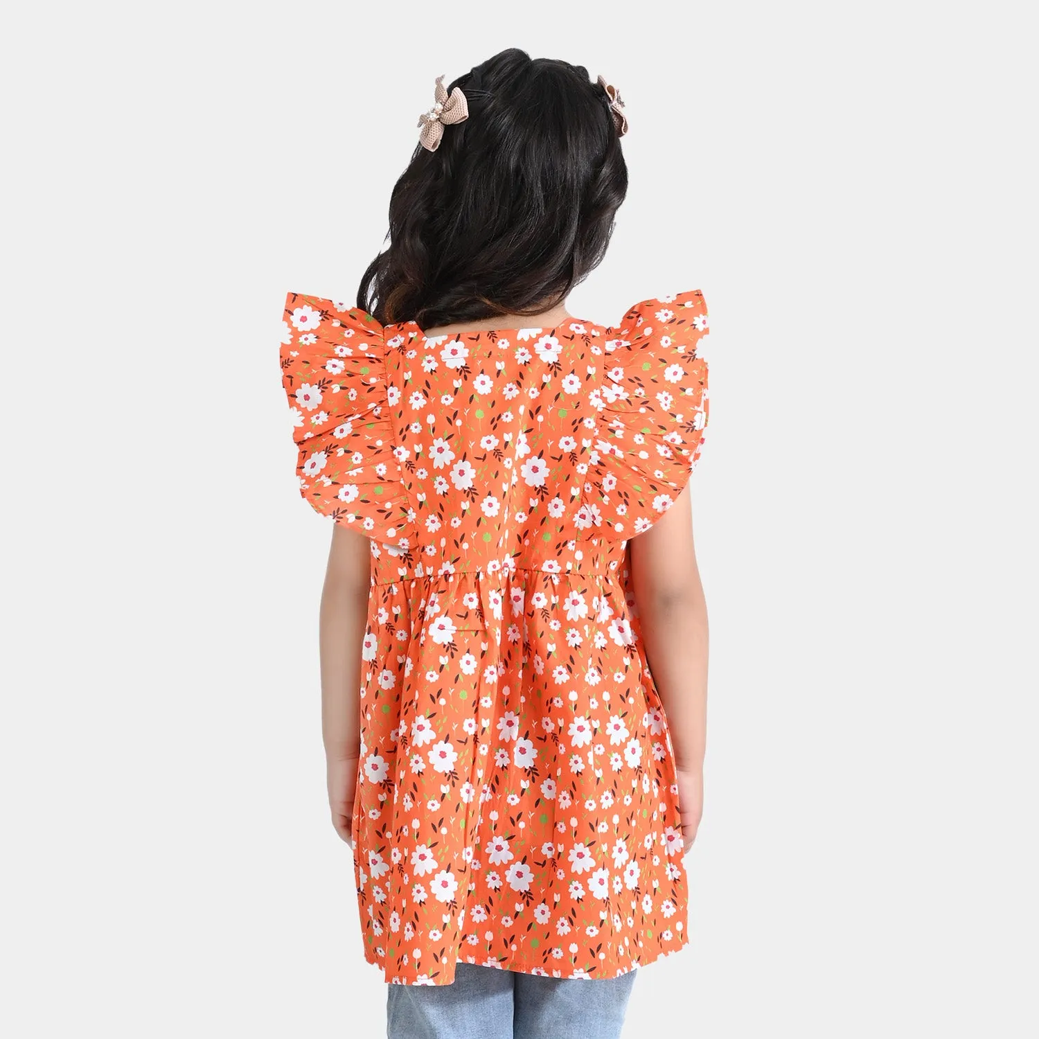 Girls Cotton Poplin Casual Frock Bahaar-ORANGE