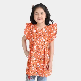 Girls Cotton Poplin Casual Frock Bahaar-ORANGE