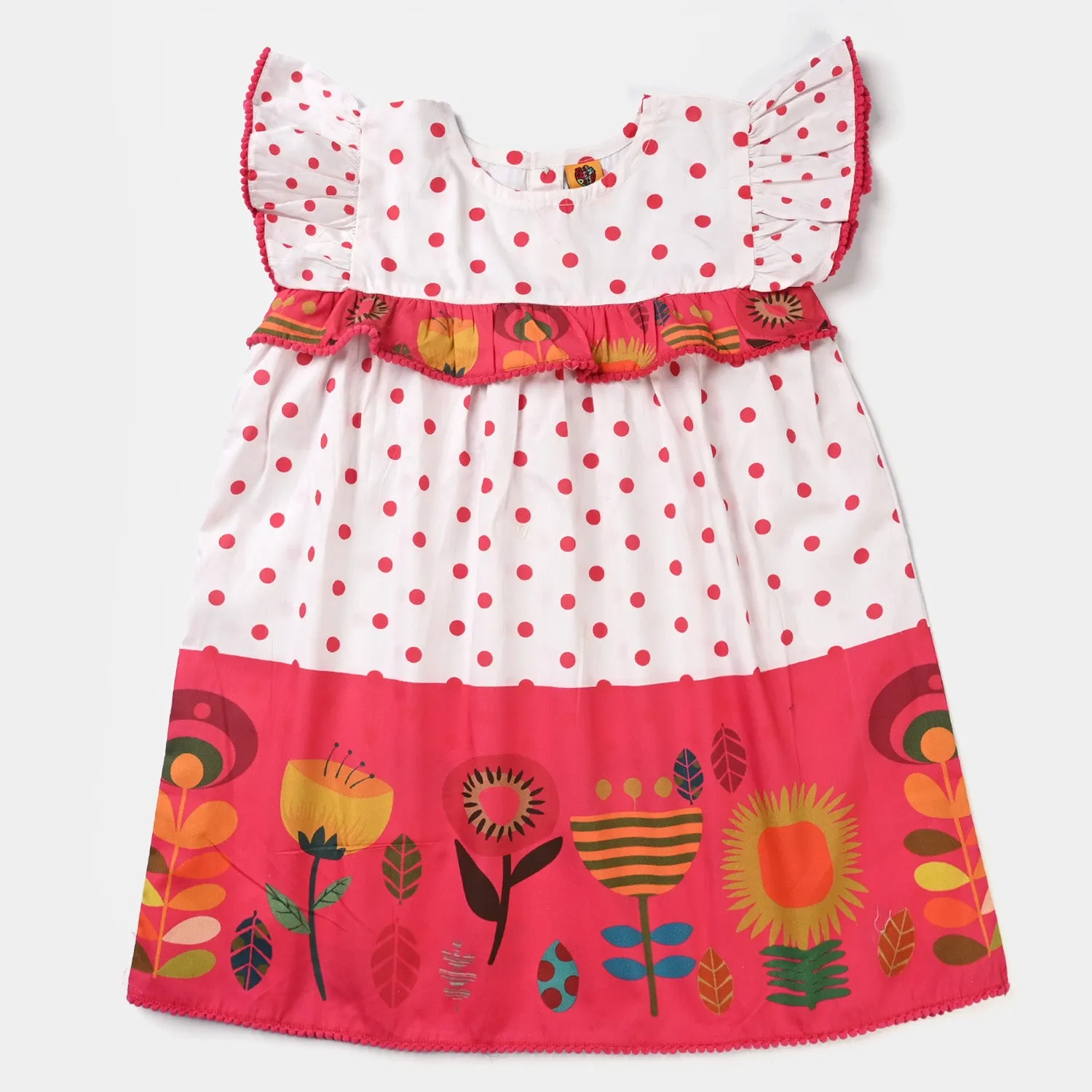 Girls Cotton Poplin Casual Frock Polka Dots-Pink
