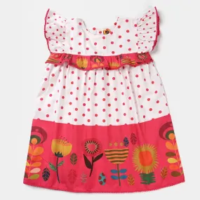 Girls Cotton Poplin Casual Frock Polka Dots-Pink