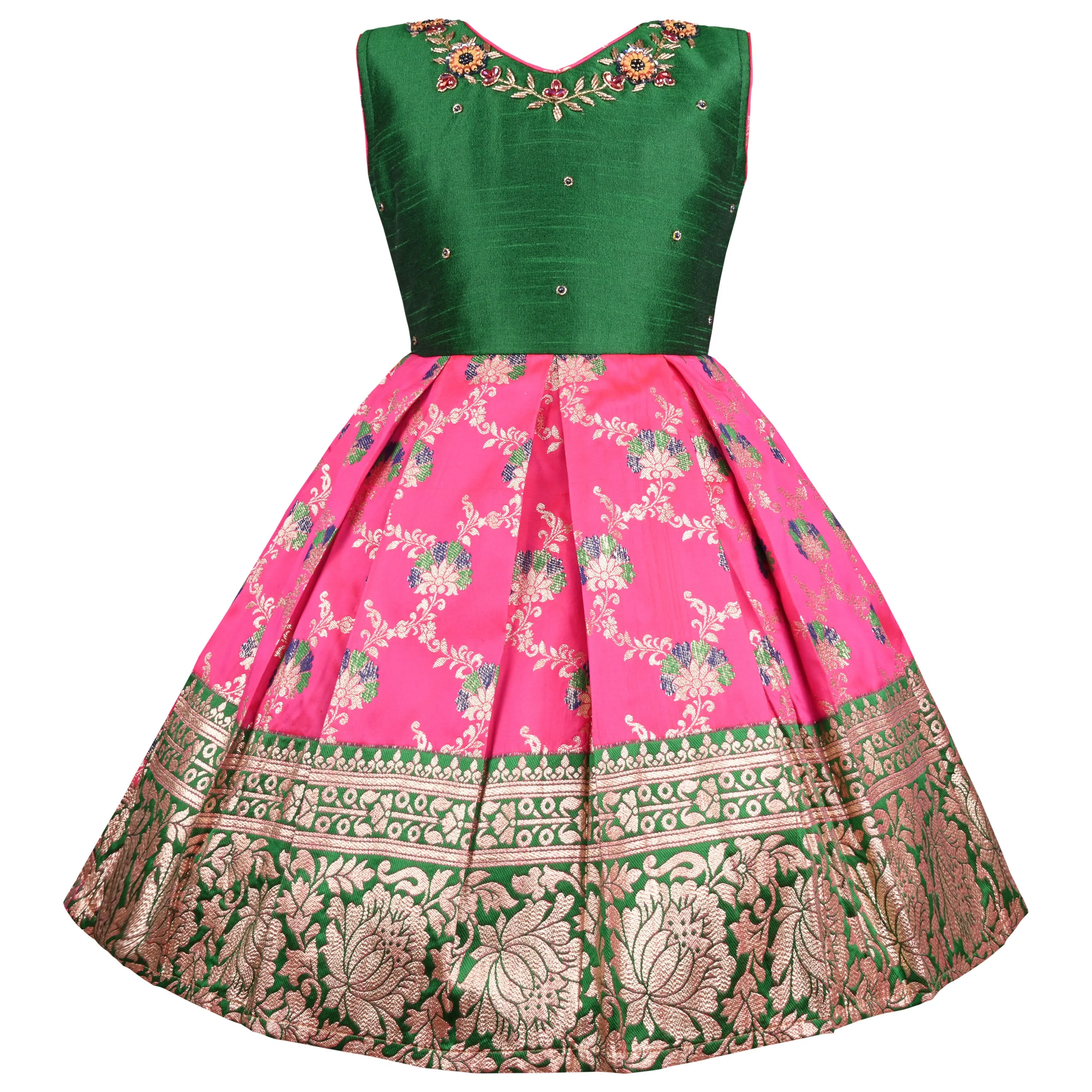 Girls Ethnic motif Zari embroidered Dress