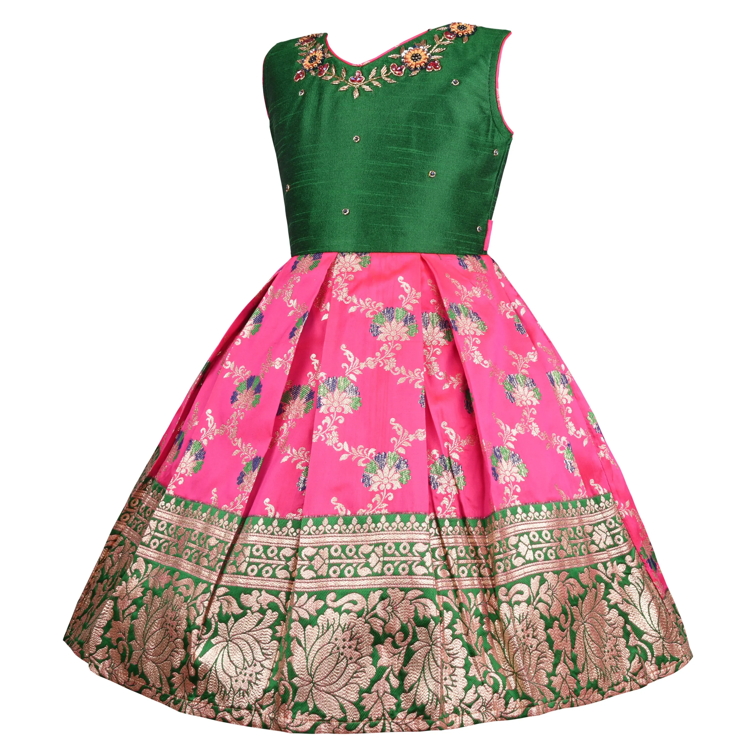 Girls Ethnic motif Zari embroidered Dress