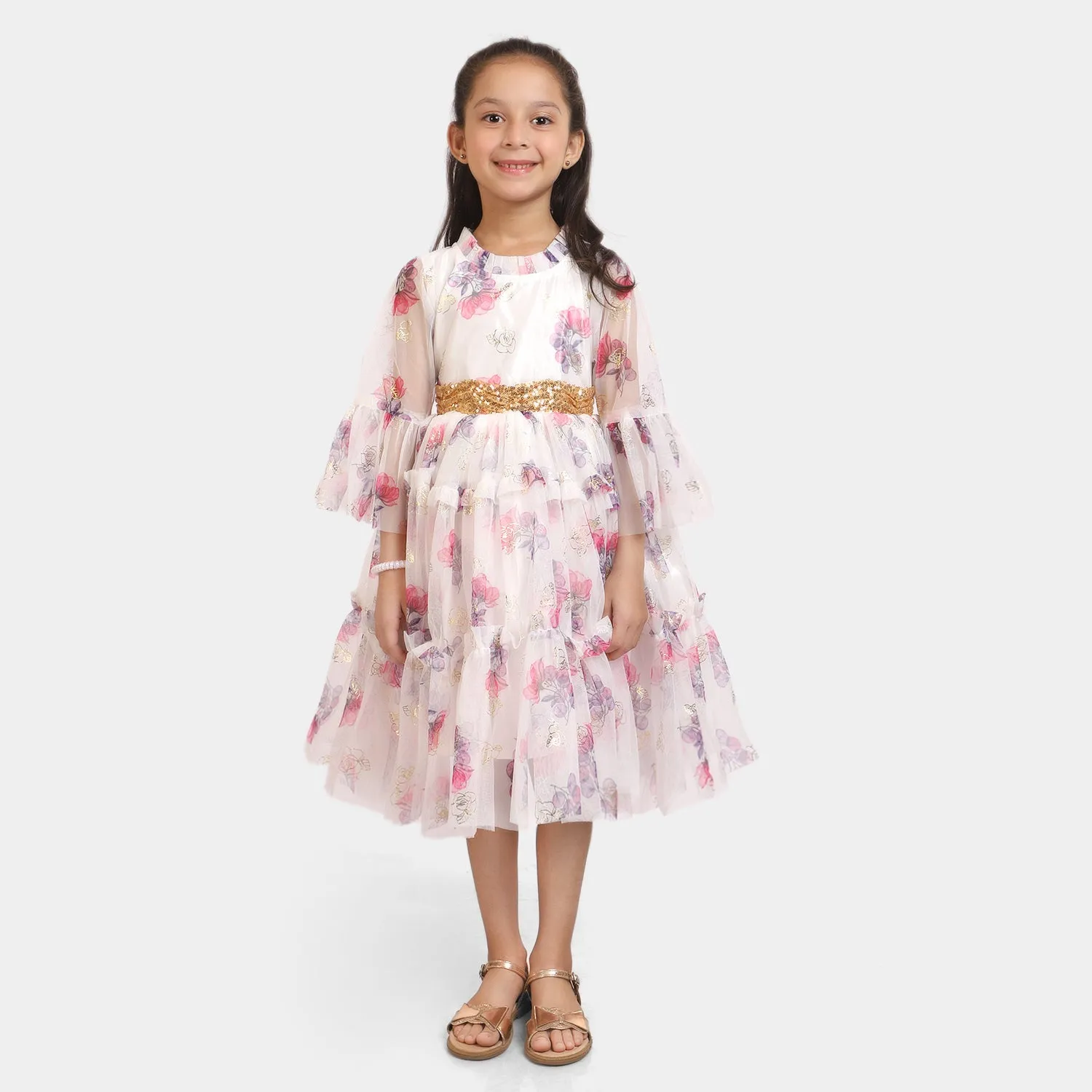 Girls Fancy Frock Floral-Pink