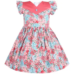 Girls Floral Print Cap Sleeve Fit and Flare Frock Dress