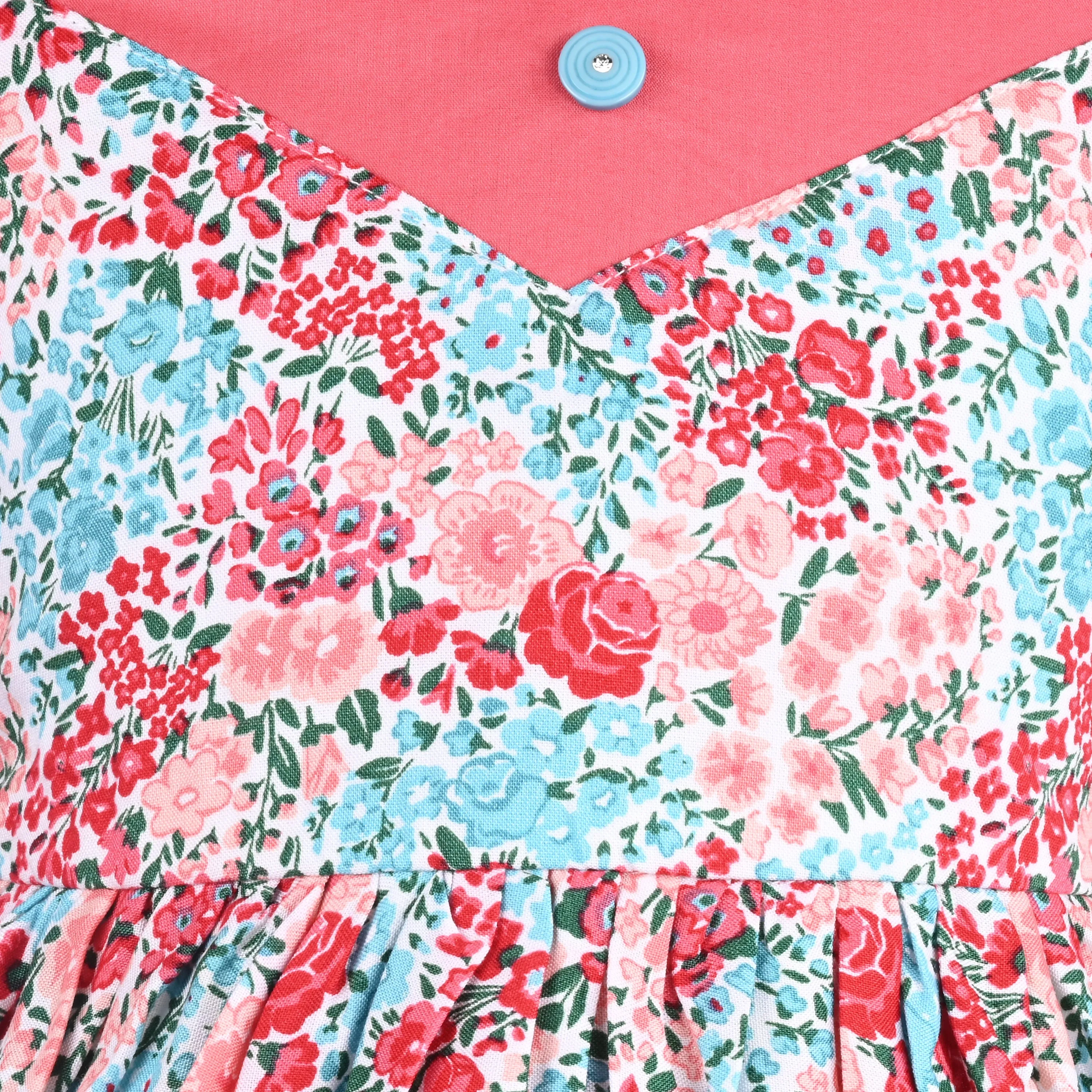 Girls Floral Print Cap Sleeve Fit and Flare Frock Dress