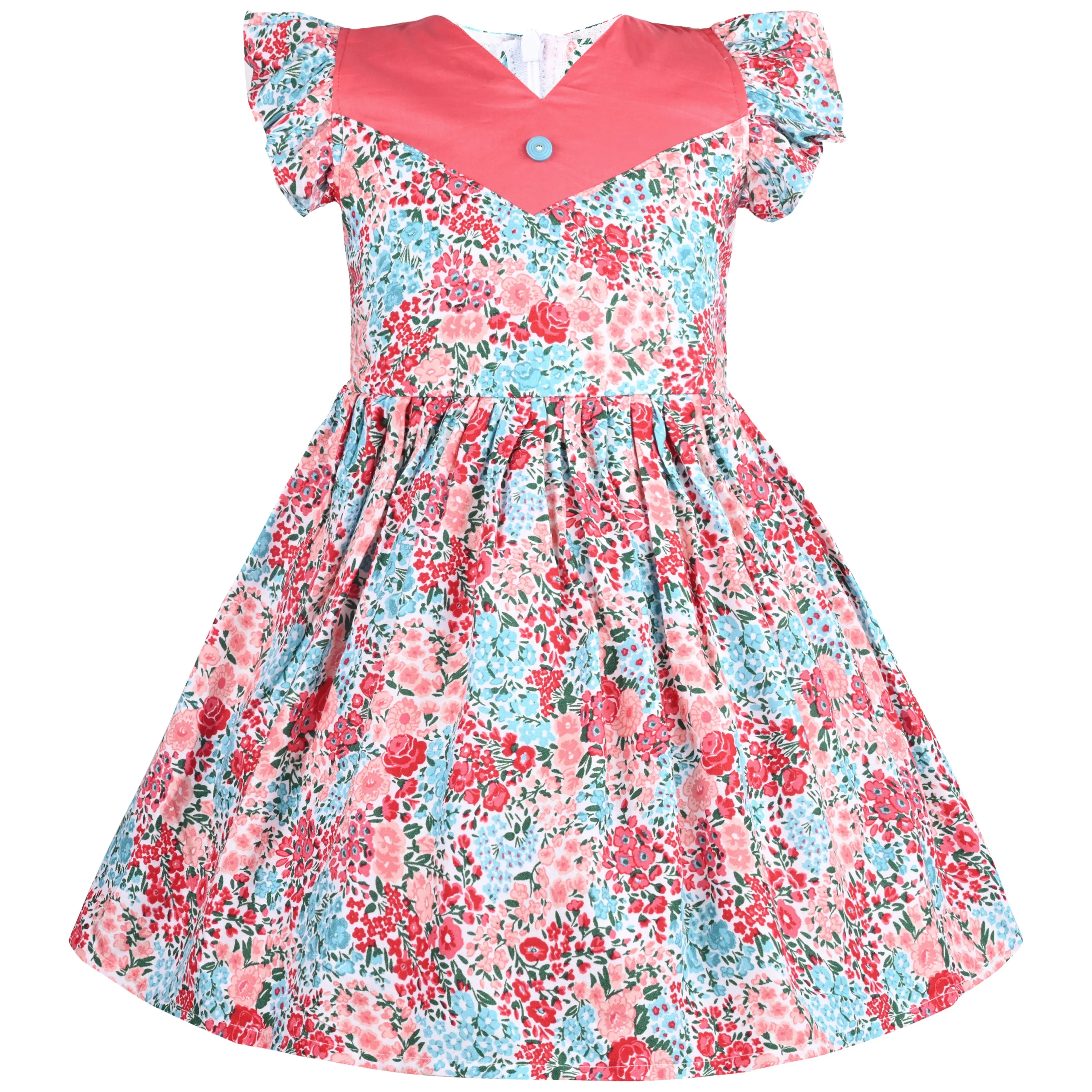 Girls Floral Print Cap Sleeve Fit and Flare Frock Dress
