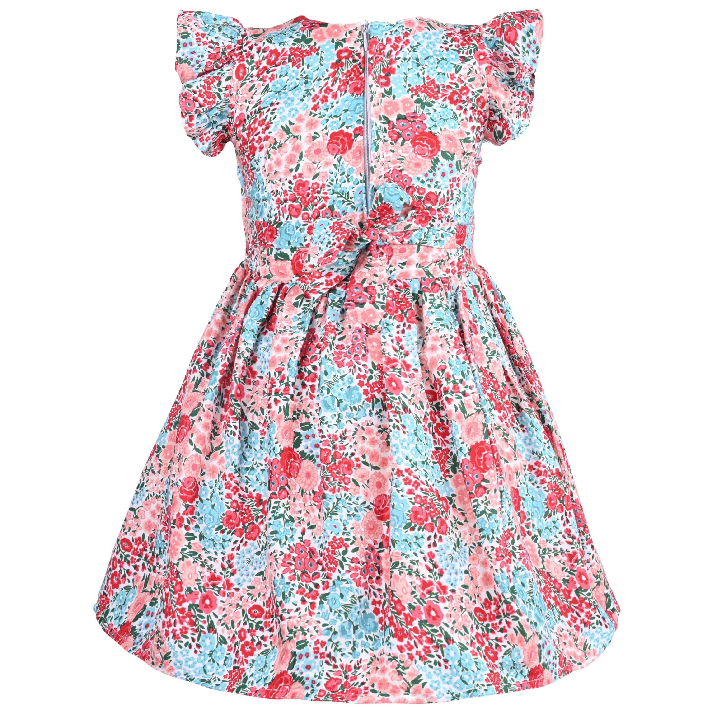 Girls Floral Print Cap Sleeve Fit and Flare Frock Dress